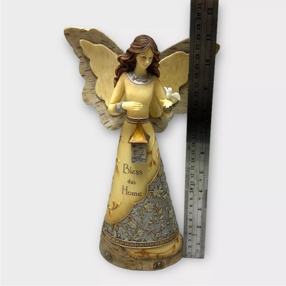 Elements 11 Inch Angel Figurine #82002 "Bless This Home" Angel, Dove, Lantern - Picture 10 of 10